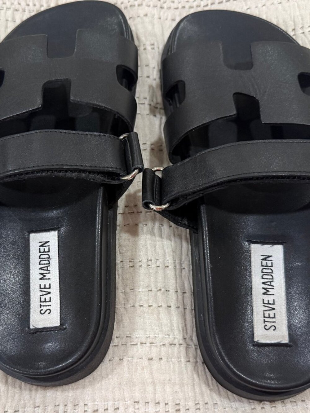 Steve Madden Mayven Black Leather Platform Slide Sandals Women's Size 6.5
